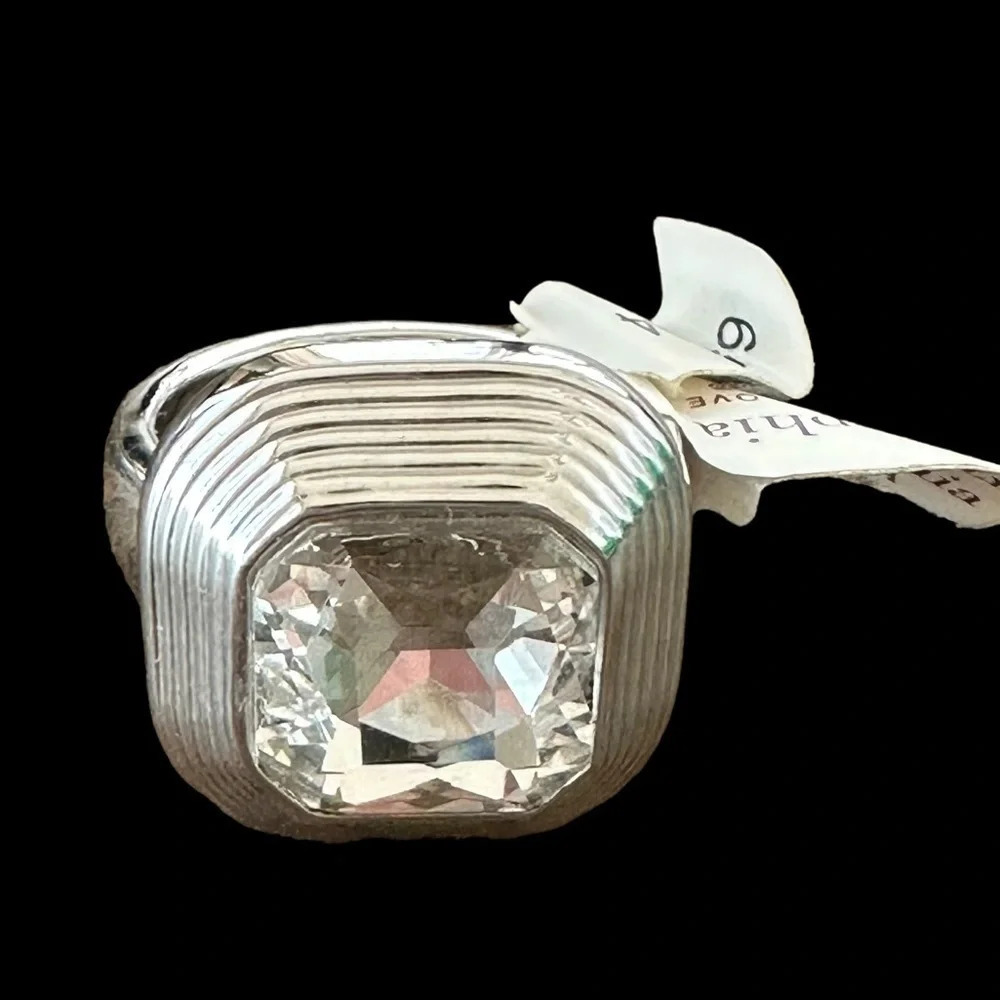NWT Lia Sophia Size 9 silver tone cut crystal bezel set ring 65694 Shiny Bling